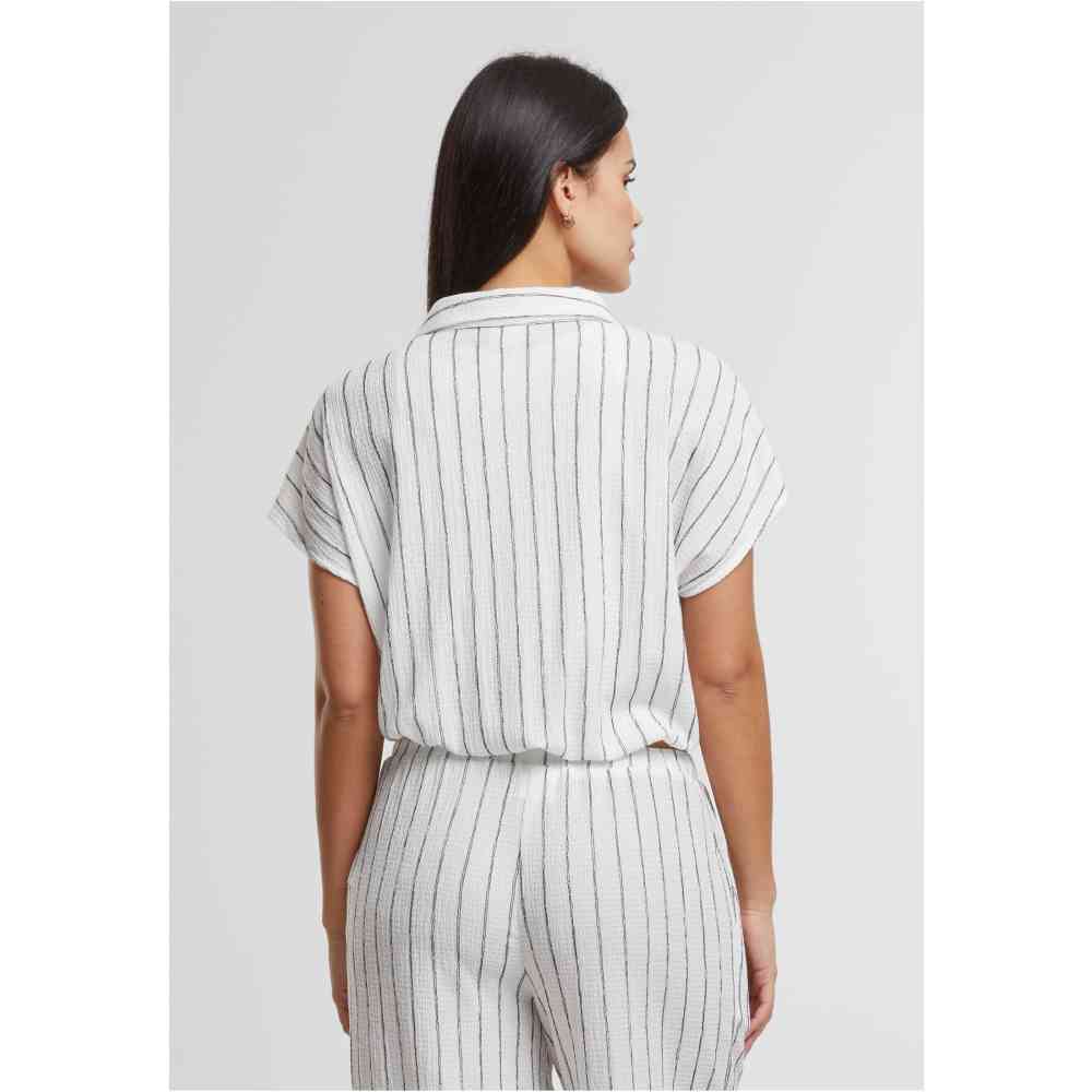 Urban Classics - Structured Striped Tied Bluse - Gebrochenes Weiß/Schwarz